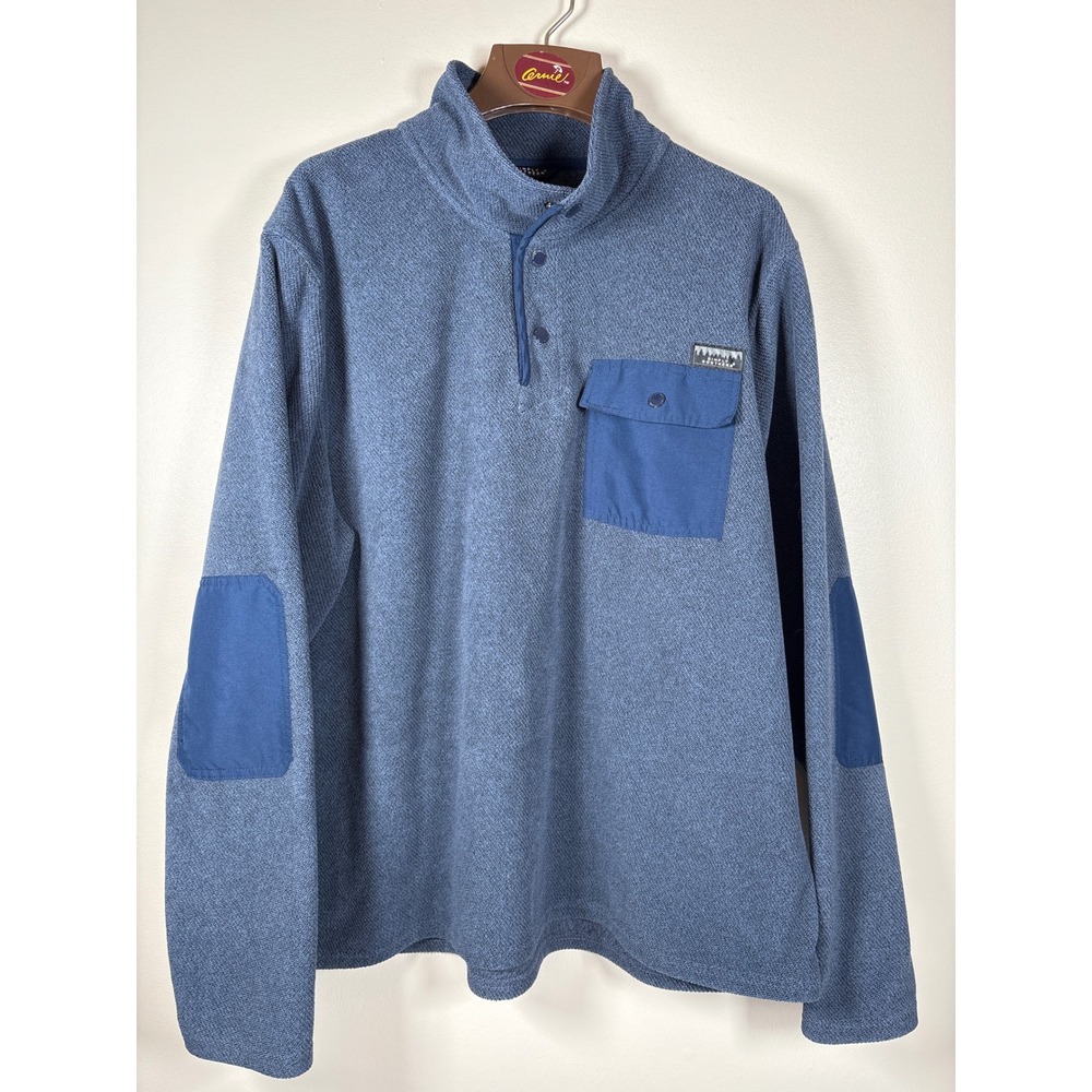 Simply Southern Mens XL Blue Heather Quarter Snap Fleece Pullover Elbow Patches‎